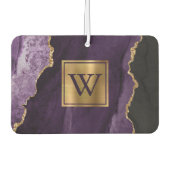Elegant Purple Gold Agate Monogram Autolufterfrischer (Vorderseite)