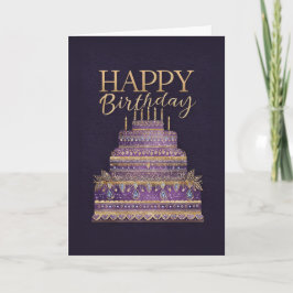 Elegant Purple & Gold Birthday Cake Karte