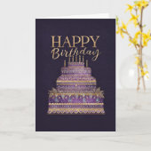 Elegant Purple & Gold Birthday Cake Karte (Gelbe Blume)