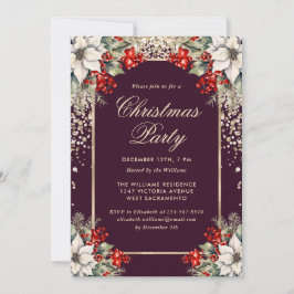 Elegant Purple Gold Botanical Christmas Party Einladung