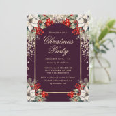 Elegant Purple Gold Botanical Christmas Party Einladung (Stehend Vorderseite)