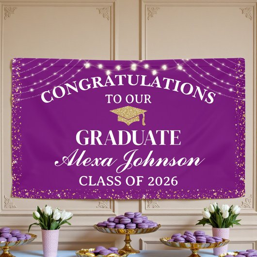Elegant Purple & Gold Class Of 2026 Graduation Banner