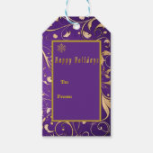 Elegant Purple & Gold Damask 'Happy Holidays'  Geschenkanhänger (Vorderseite)
