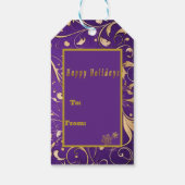 Elegant Purple & Gold Damask 'Happy Holidays'  Geschenkanhänger (Rückseite)