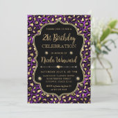 Elegant Purple Gold Leopard Print Birthday Einladung (Stehend Vorderseite)