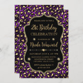 Elegant Purple Gold Leopard Print Birthday Einladung (Vorne/Hinten)