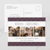 Elegant Purple Gold Photo Newlywed Feiertagspostkarte (Vorne/Hinten)