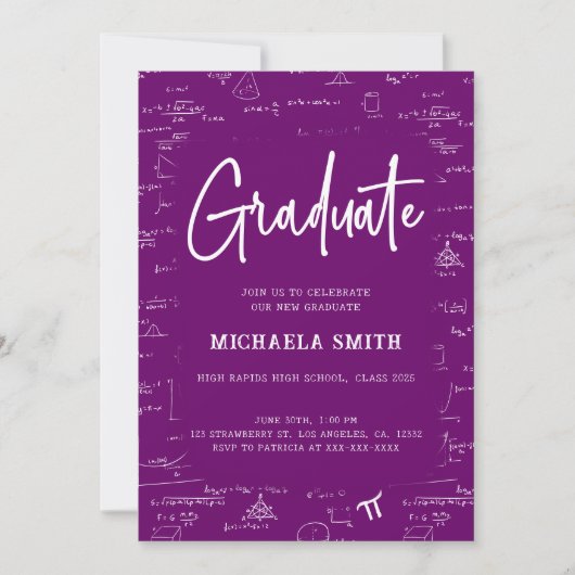 Elegant Purple Graduate Math Graduation Einladung (Vorderseite)