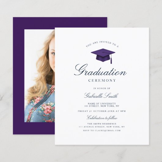 elegant purple graduation ceremony invitation (Vorne/Hinten)
