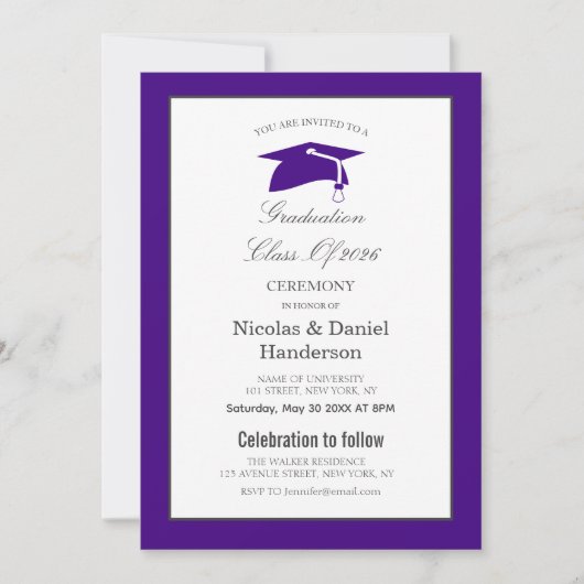 Elegant purple graduation ceremony invitation einladung (Vorderseite)