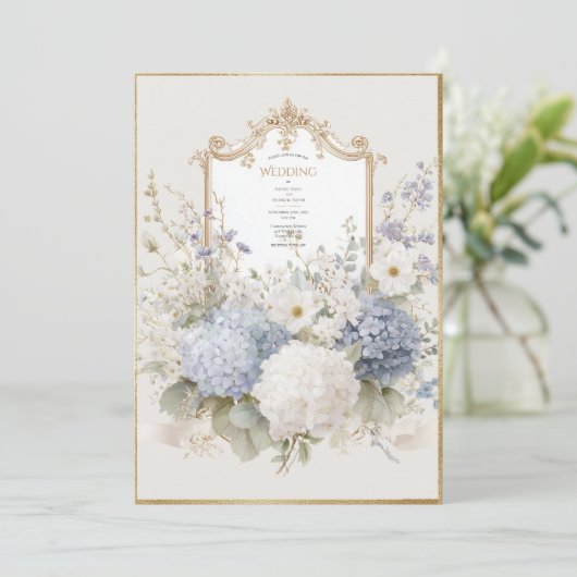 Elegant Purple Hydrangeas Vintage Wedding Einladung (Stehend Vorderseite)