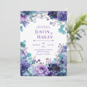 Elegant Purple Indigo Gold Floral Watercolor Einladung (Stehend Vorderseite)