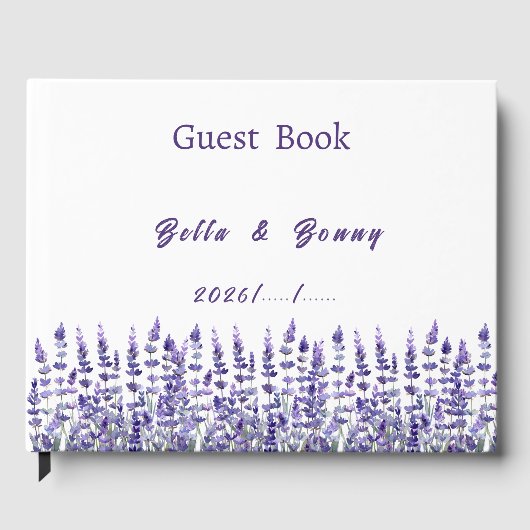 Elegant Purple Lavender Floral Wedding Gästebuch (Vorderseite)