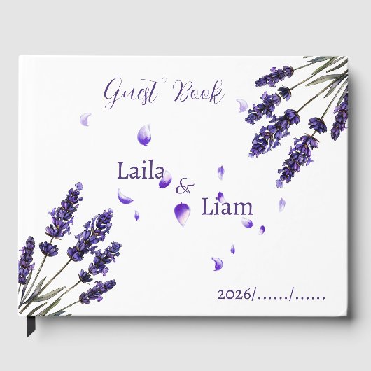 Elegant Purple Lavender Floral Wedding Gästebuch (Vorderseite)
