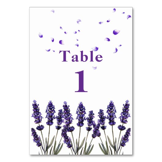 Elegant Purple Lavender Floral Wedding Tischnummer (Vorderseite)