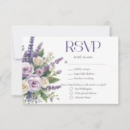Elegant Purple Lavender Roses Wedding Meal Choice RSVP Karte