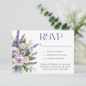 Elegant Purple Lavender Roses Wedding QR Code RSVP Karte (Stehend Vorderseite)
