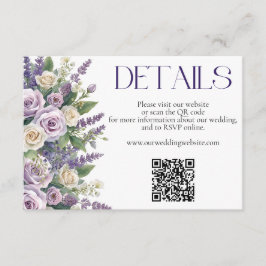 Elegant Purple Lavender Roses Wedding Website QR Begleitkarte