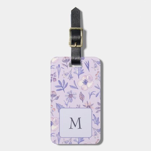 Elegant Purple Leaf & Floral Pattern Background Gepäckanhänger (Vorderseite vertikal)