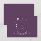 Elegant Purple Leaf Line Art Wedding  RSVP Karte (Vorne/Hinten)