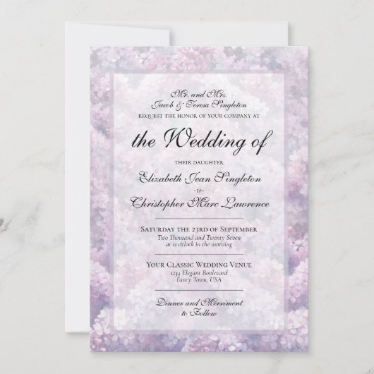 Elegant Purple Lilacs Watercolor Formal Wedding Einladung (Vorderseite)