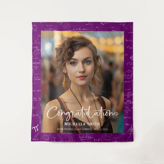 Elegant Purple Math Congratulations Photo Graduate Wandteppich (Vorderseite)