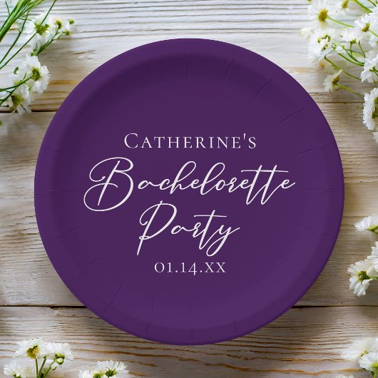 Elegant Purple Minimalist Bachelorette Party Pappteller