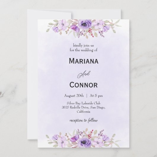 Elegant Purple Minimalist Floral Wedding  Einladung (Vorderseite)
