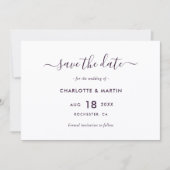 Elegant Purple Modern Script Wedding Save The Date (Vorderseite)