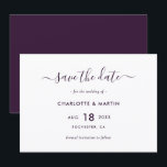 Elegant Purple Modern Script Wedding Save The Date<br><div class="desc">Modern purple wedding save the date card featuring an elegant script font. Matching items available.</div>