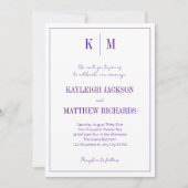 Elegant Purple Monogram Wedding  Einladung (Vorderseite)