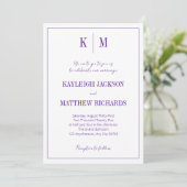 Elegant Purple Monogram Wedding  Einladung (Stehend Vorderseite)