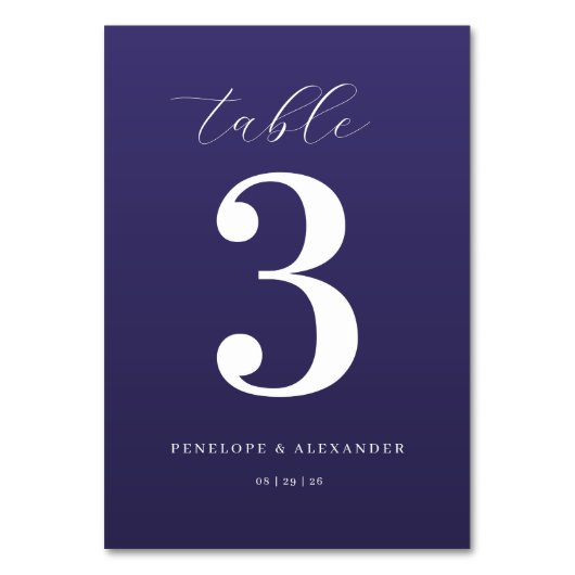 Elegant Purple Number Table Sign Tischnummer (Vorderseite)