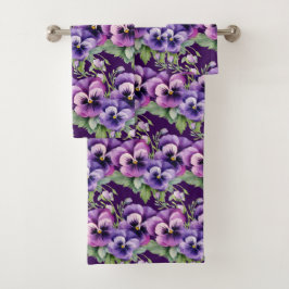 Elegant Purple Pansy Pansies Floral Towel Set
