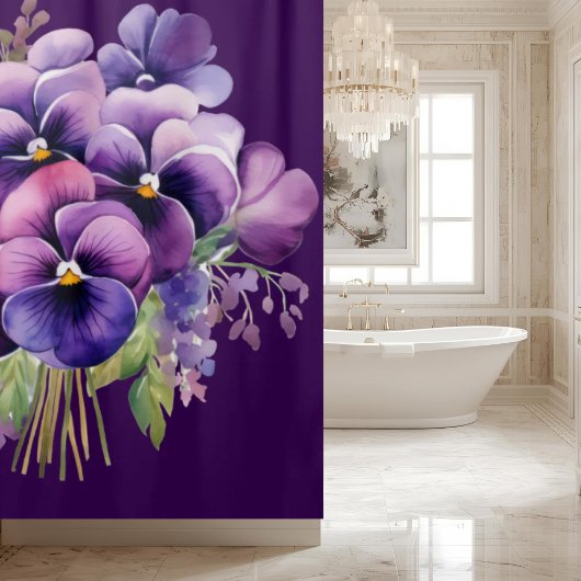 Elegant Purple Pansy Shower Curtain Duschvorhang