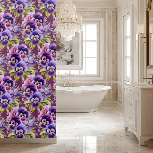 Elegant Purple Pansy Shower Curtain Duschvorhang