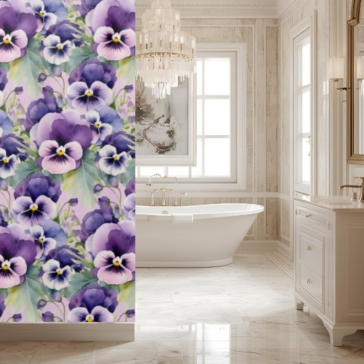 Elegant Purple Pansy Shower Curtain Duschvorhang