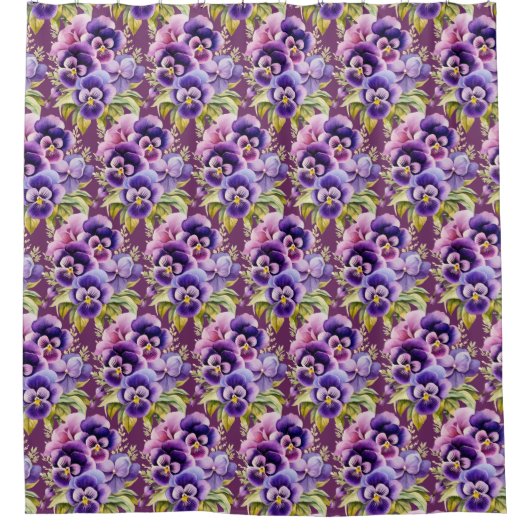 Elegant Purple Pansy Shower Curtain Duschvorhang (Vorderseite)