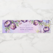 Elegant purple peonies lilac wisteria wedding wasserflaschenetikett (Einzelnes Label)