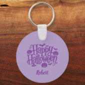 Elegant purple Personalized name Halloween Schlüsselanhänger (Vorderseite)