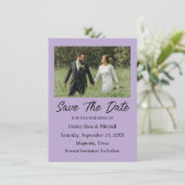 Elegant Purple Photo Wedding Save The Date Card (Stehend Vorderseite)