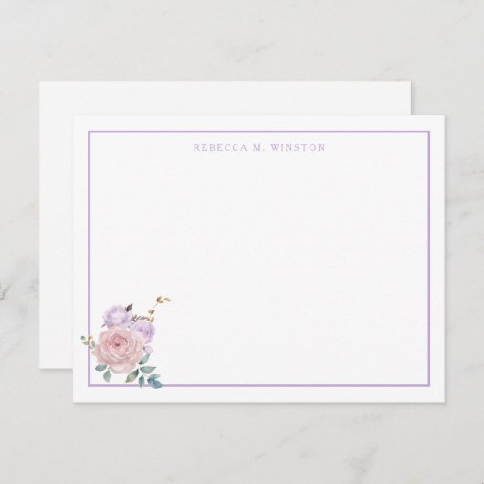 Elegant Purple Pink Greenery Personalized Mitteilungskarte (Vorne/Hinten)