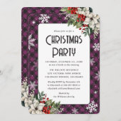 Elegant Purple Plaid Botanical Christmas Party Einladung (Vorne/Hinten)