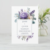 Elegant Purple Protea Lavender Eucalyptus Einladung (Stehend Vorderseite)