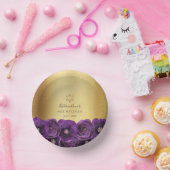 Elegant Purple Rose Floral Gold Bat Mitzvah Pappteller (Party)