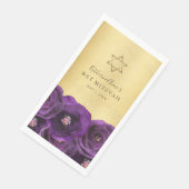 Elegant Purple Rose Floral Gold Bat Mitzvah Serviette (Ecke)