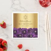 Elegant Purple Rose Floral Gold Bat Mitzvah Serviette (Beispiel)
