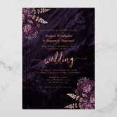 Elegant Purple Rose Gold Floral Wedding Folieneinladung (Vorderseite)