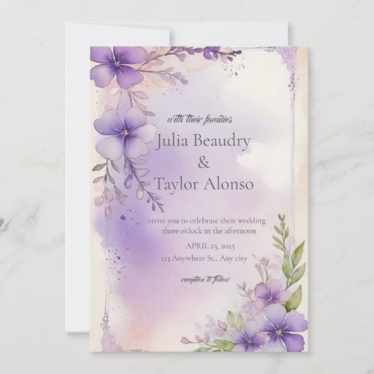 Elegant Purple Rose Wedding Invite Einladung (Vorderseite)