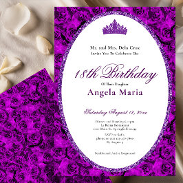 Elegant Purple Roses Floral 18th Birthday Debut Einladung